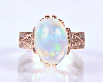 Antique Ring - Antique Victorian 14k Rose Gold Opal Ring Engraved "1883"