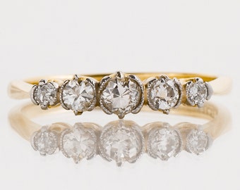 Antique Diamond Wedding Band: 18k Gold & Platinum 5-Stone Ring
