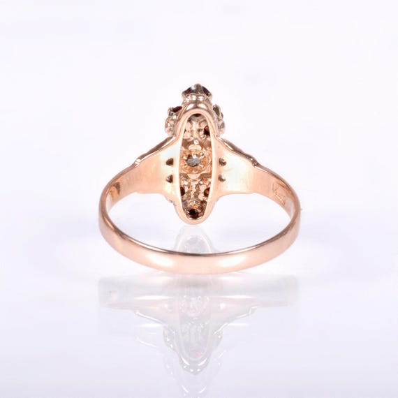 Antique Ring - Antique Victorian 10k Rose Gold Diamond & Garnet Navette Ring View 3