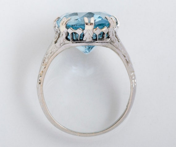 Antique Ring - Antique 18k White Gold 13.36ct Aqu… - image 4