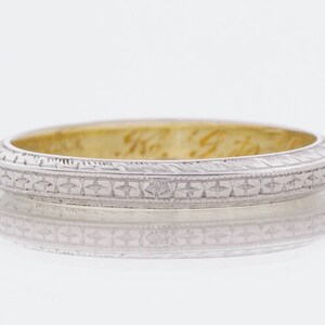 Antique Wedding Band - Antique Platinum & 18k Yellow Gold Engraved &quot;1923&quot; Wedding Band