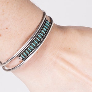 Turquoise Cuff - Vintage Zuni Sterling Silver Petit Point Turquoise Cuff