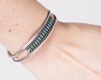 Turquoise Cuff - Vintage Zuni Sterling Silver Petit Point Turquoise Cuff