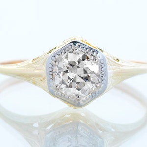 Antique Engagement Ring - Antique 14k Two-Tone Diamond Engagement Ring