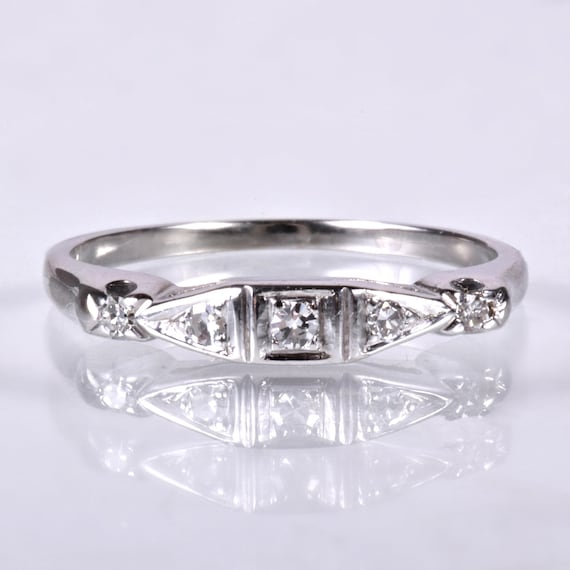 Antique Wedding Band - Antique 14k White Gold Diam