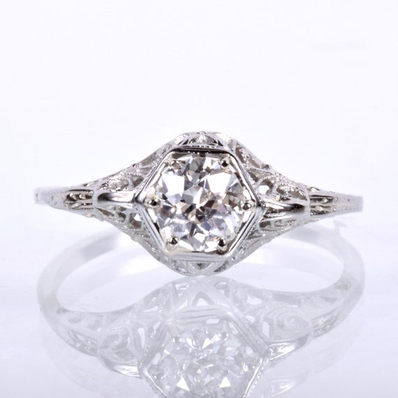 Antique Engagement Ring - Antique 1910's 18k White