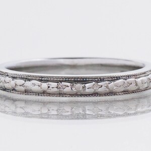 Antique Wedding Band - Antique 18k White Gold Engraved Wedding Band