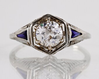 Antique Engagement Ring - Antique Edwardian 18K White Gold Diamond Engagement Ring