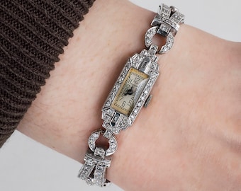 VTG Waltham Lady Black‎ Bold Syle Diamond Dial Bengal Watch VTG Waltham Lady Black Bold Syle Diamond Dial Bengal Watch  main image 4