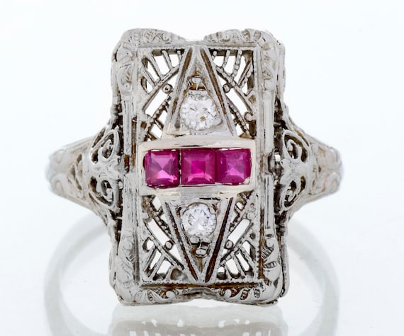 Antique Ring - Antique Edwardian 18k White Gold R… - image 1