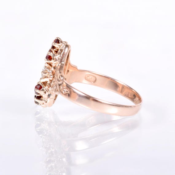 Antique Ring - Antique Victorian 10k Rose Gold Diamond & Garnet Navette Ring View 2