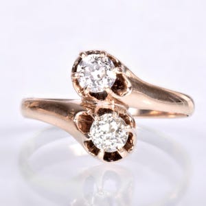 Antique Ring - Antique Victorian 10k Rose Gold Toi-Et-Moi Two-Stone Diamond Ring