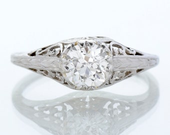 Antique Engagement Ring - Antique Early 1900's Platinum .79ct European Cut Diamond Engagement Ring