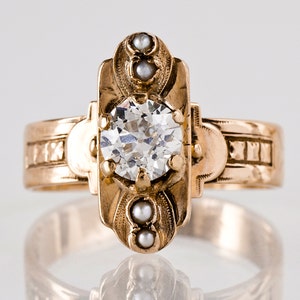 Antique Engagement Ring - Antique 14k Rose Gold Diamond and Seed Pearl Ring