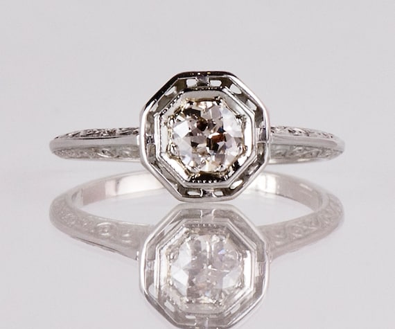 Antique Engagement Ring Antique Art Deco 18K White Gold | Etsy
