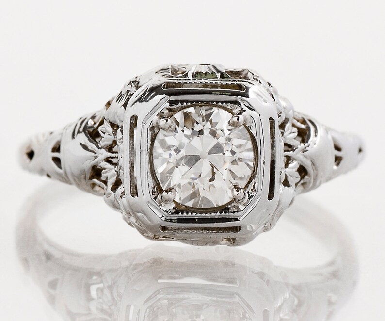 Antique Engagement Ring Antique 18k White Gold Filigree Diamond Engagement Ring image 1