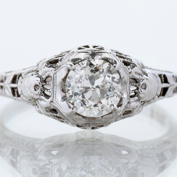 Antique Engagement Ring - Antique Edwardian 18k White Gold Filigree Diamond Engagement Ring