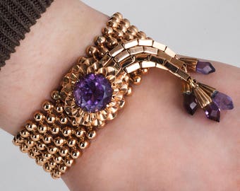 Antique Bracelet - Antique 14k Rose Gold Amethyst Bracelet
