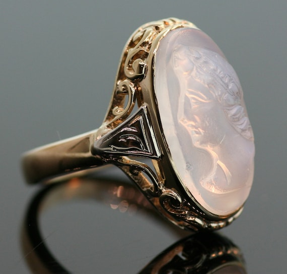Antique Ring - Antique 14k Two-Tone Carved Moonst… - image 2