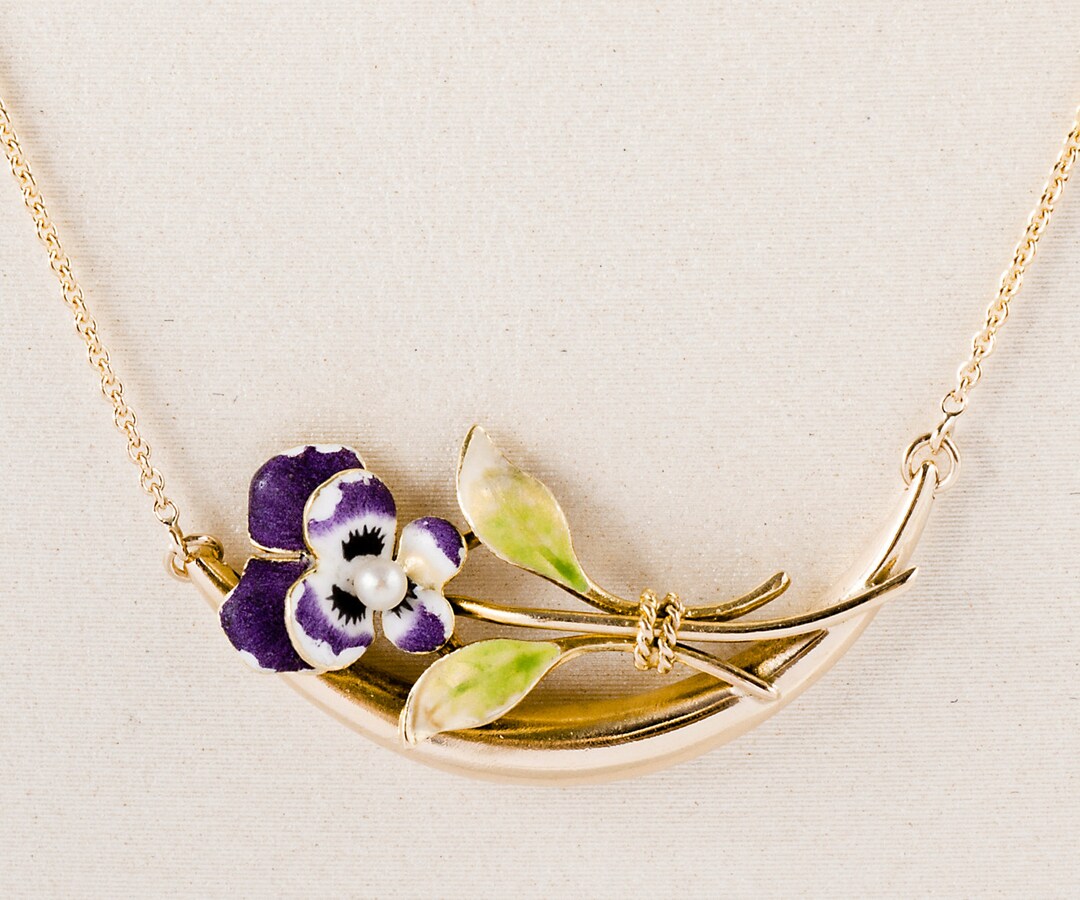 Antique Necklace - Antique Art Nouveau 14k Yellow Gold Enamel Flower ...