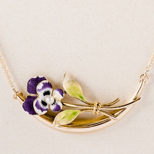 Antique Necklace - Antique Art Nouveau 14k Yellow Gold Enamel Flower Conversion Necklace