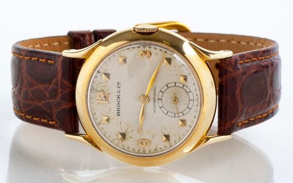 Vintage Watch Vintage Men s 1940 s Brock Co 14k Yellow Gold Leather Strap Watch Etsy
