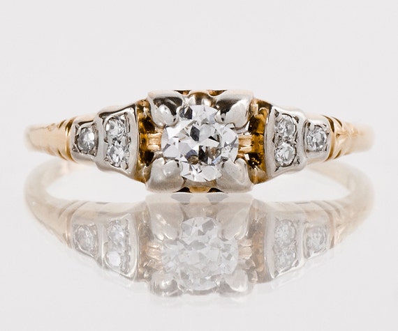 Antique Engagement Ring - Antique 1930s 14k and 1… - image 1