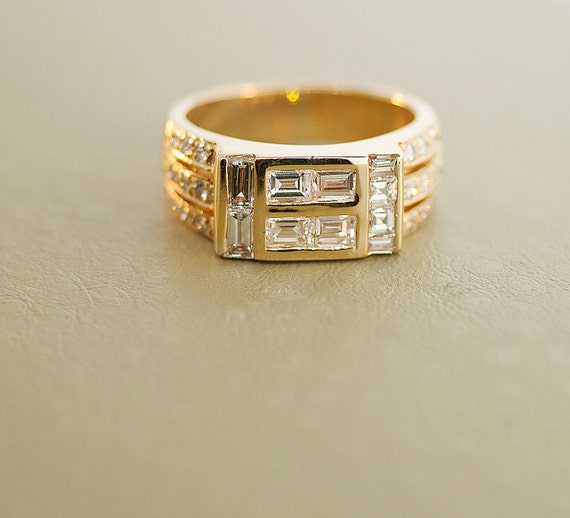 Vintage Men s 18k Yellow Gold and Diamond Ring Etsy Australia