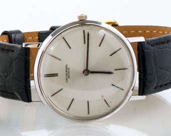 Vintage Mid-Century Men's  14k White Gold Universal Geneve Wrist Watch