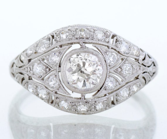 Antique Engagement Ring - Antique Art Deco Platin… - image 1
