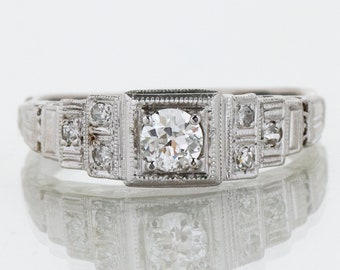 Antique Engagement Ring - Antique Art Deco 18k White Gold Diamond Engagement Ring
