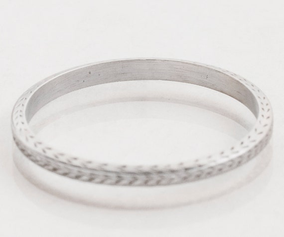 Antique Wedding Band - Antique Platinum Etched Wedding Band View 3