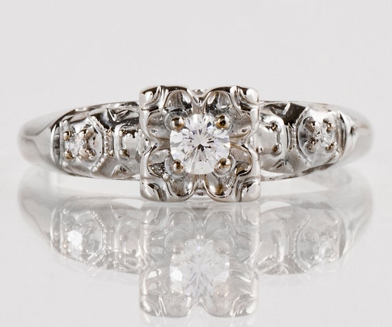 Vintage Engagement Ring Vintage 1940s 14k White Gold Diamond | Etsy