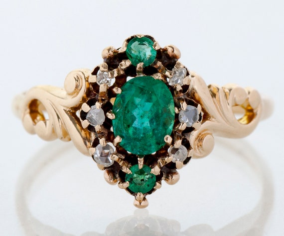 Antique Ring - Antique Victorian 14k Rose Gold Em… - image 1