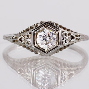 Antique Engagement Ring - Antique Edwardian 18K White Gold Diamond Engagement Ring
