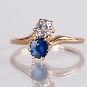 Antique Ring - Victorian Ring - Antique Victorian 15K Rose Gold Diamond and Sapphire Ring