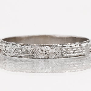 Antique Wedding Band - Antique 18k White Gold Etched Wedding Band
