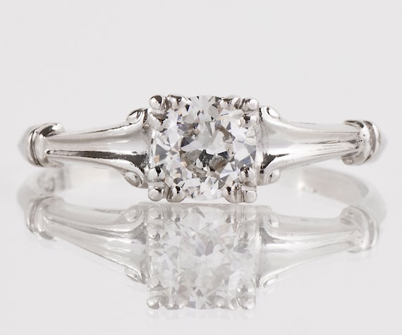 Antique Engagement Ring - Antique 1930's Platinum… - image 1