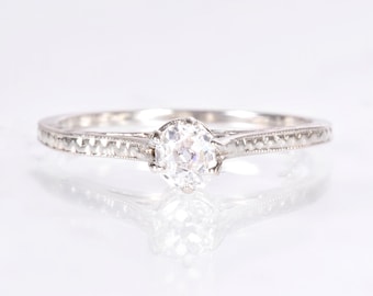 Anillo de compromiso antiguo - Solitario de oro blanco de 14 k con diamante talla mina
