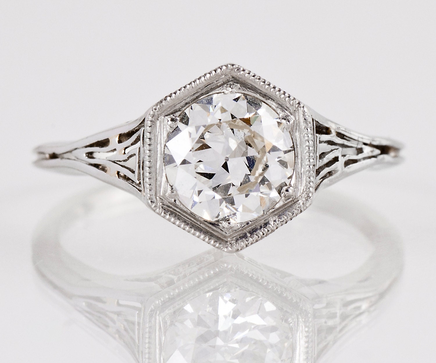 $4,380 Antique Art Deco 18K Gold 0.63ct Diamond Filigree Engagement Ri