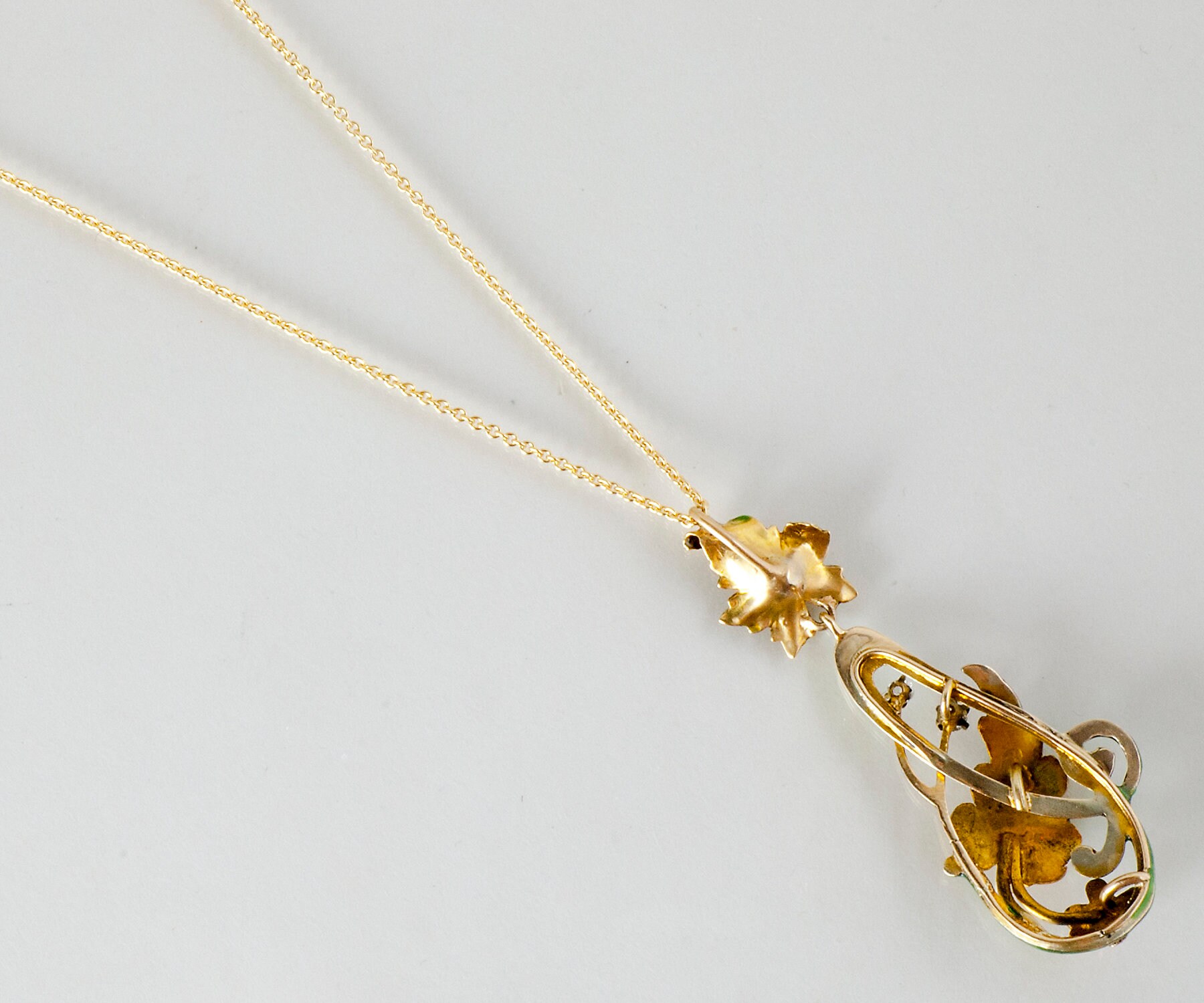 Antique Necklace - Antique Art Nouveau 14k Yellow Gold Enamel & Diamond ...