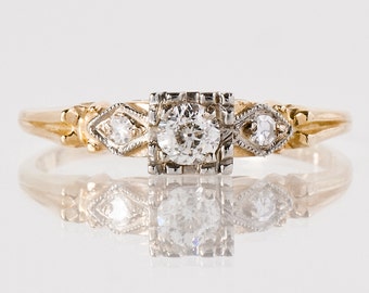 Antique Engagement Ring - Antique 1930's 14k Yellow and White Gold Diamond Engagement Ring