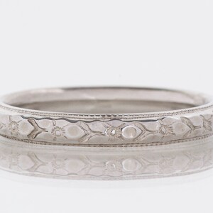 Antique Wedding Band - Antique 18k White Gold Engraved Wedding Band