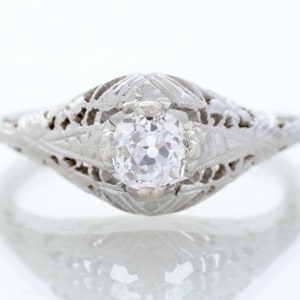 Antique Engagement Ring - Antique Arts & Crafts Era 20k White Gold Diamond Engagement Ring