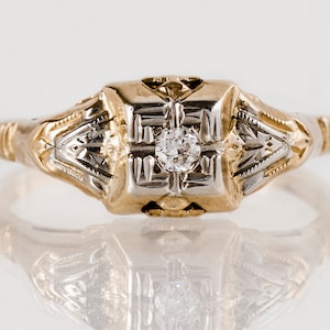 Vintage Engagement Ring Vintage 1940s 10k Two-Tone Diamond Engagement Ring image 1