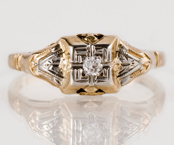 Vintage Engagement Ring - Vintage 1940s 10k Two-T… - image 1