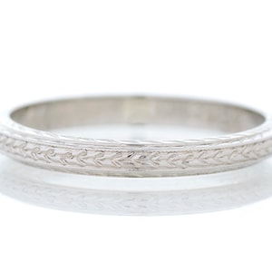 Antique Wedding Band - Antique 18k White Gold Belais Engraved &quot;1927&quot; Wedding Band