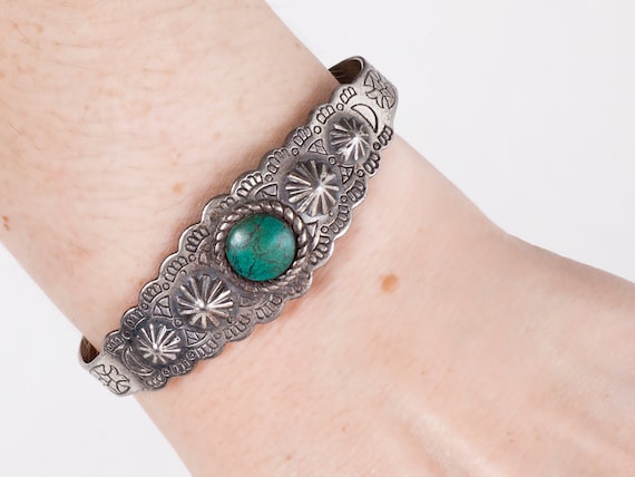 Turquoise Cuff - Vintage Sterling Silver Turquois… - image 1