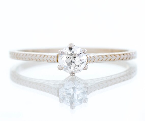 Antique Engagement Ring - Antique 14k White Gold Solitaire Engagement Ring
