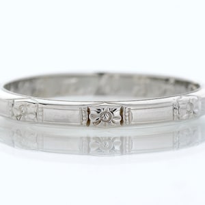Antique Wedding Band - Antique 18k White Gold Engraved &quot;1934&quot; Wedding Band